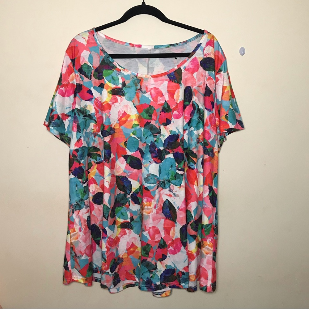 3XL floral print top T shirt blouse tee summer flower multicolor vacation